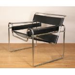 Marcel Breuer voor Knoll International, verchroomd stalen fauteuil, 'Wassily' model no. B3,
