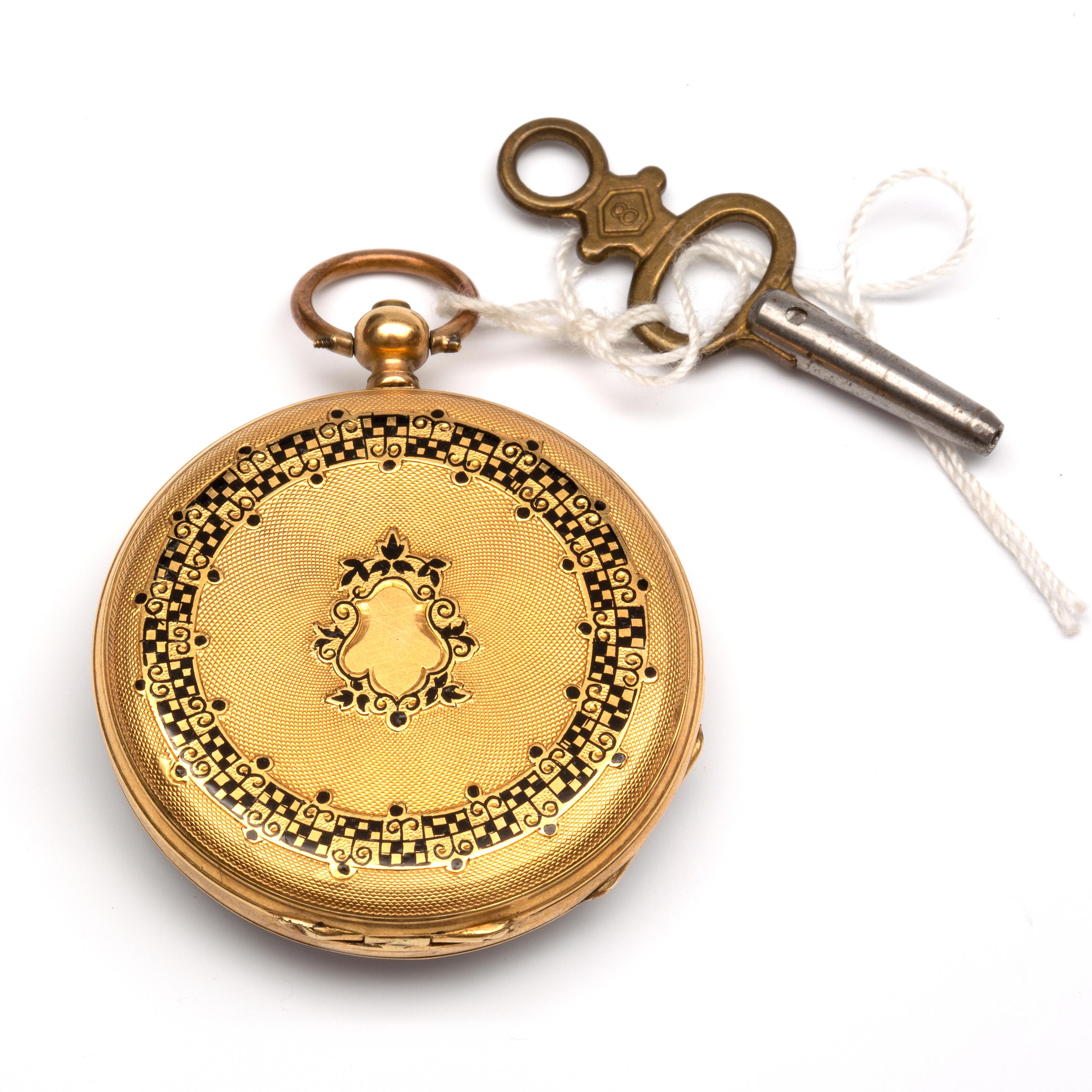 18krt. Gouden sleutelhorloge, 19e eeuw, - Image 2 of 2
