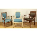 Wit gelakt beukenhouten medallionfauteuil in Louis XVI-stijl, 19e eeuw, mahoniehouten fauteuil, 19e