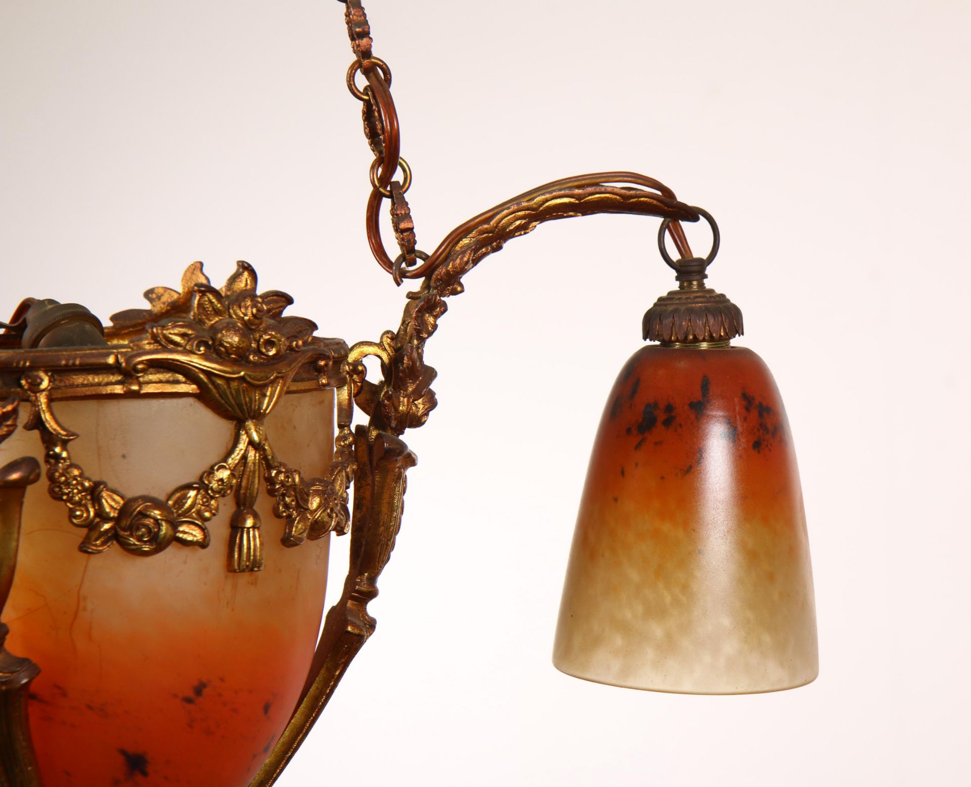 Verguld bronzen vierlichts hanglamp - Image 2 of 2