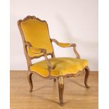 Bruin gebeitste iepenhouten fauteuil in Louis XV-stijl, ca. 1900,