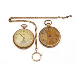 14krt. Gouden horlogeketting en twee gouden remontoirhorloges