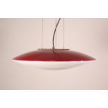 Rood-wit glazen discusvormige hanglamp