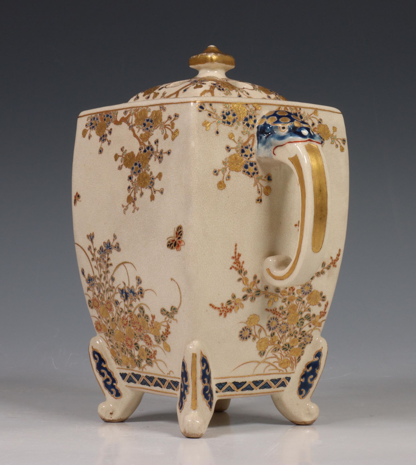 Japan, Satsuma porcelain censer, 19th/20th century, rectangular, raised on four feet and with two - Image 2 of 11