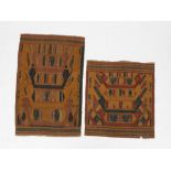 Sumatra, Lampung, two ceremonial cloths, tampan, both with boats with anthropomorphic figures