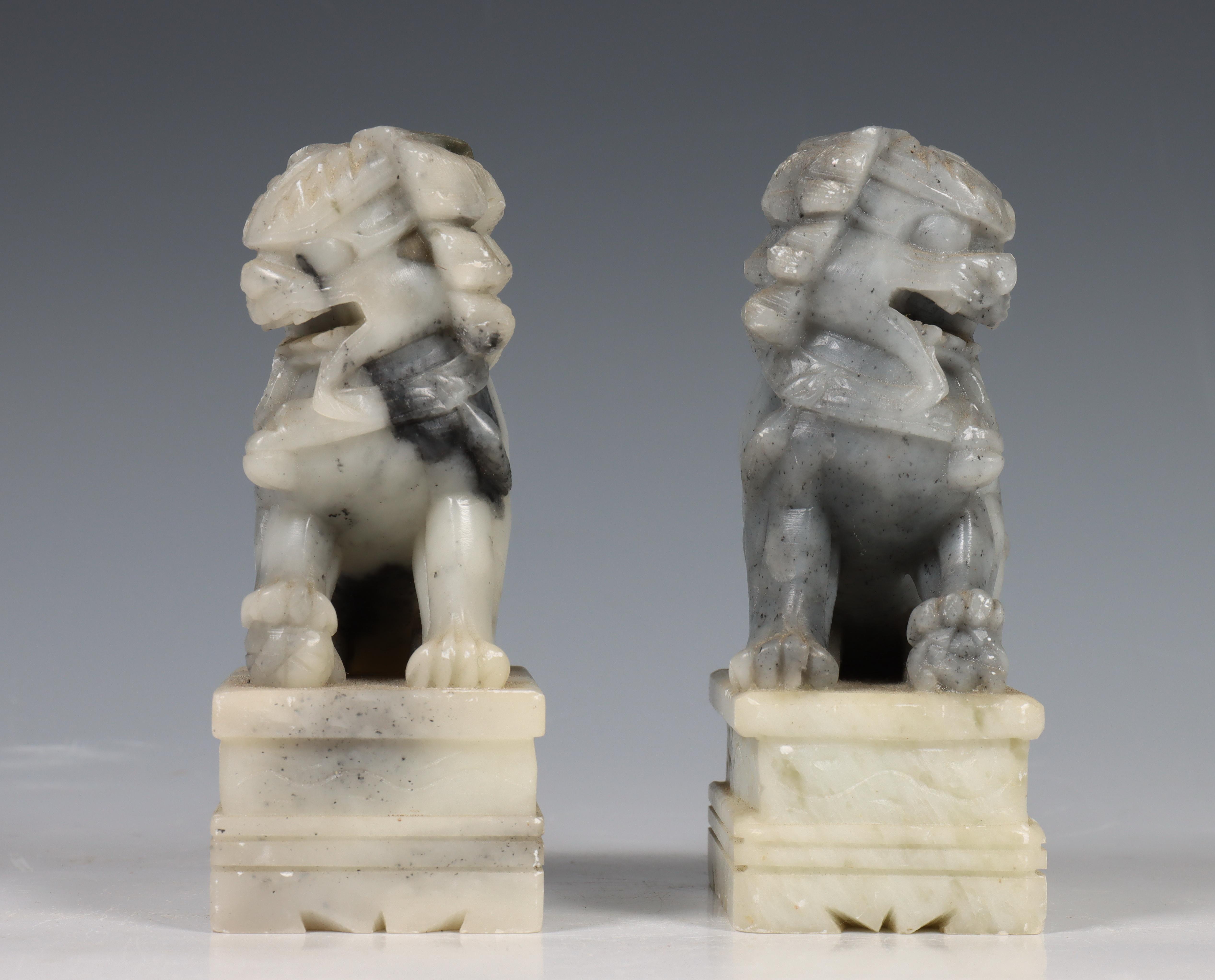 China, two soapstone temple lions and a seal, 19th/20th century, the temple lions decorated in - Image 5 of 12
