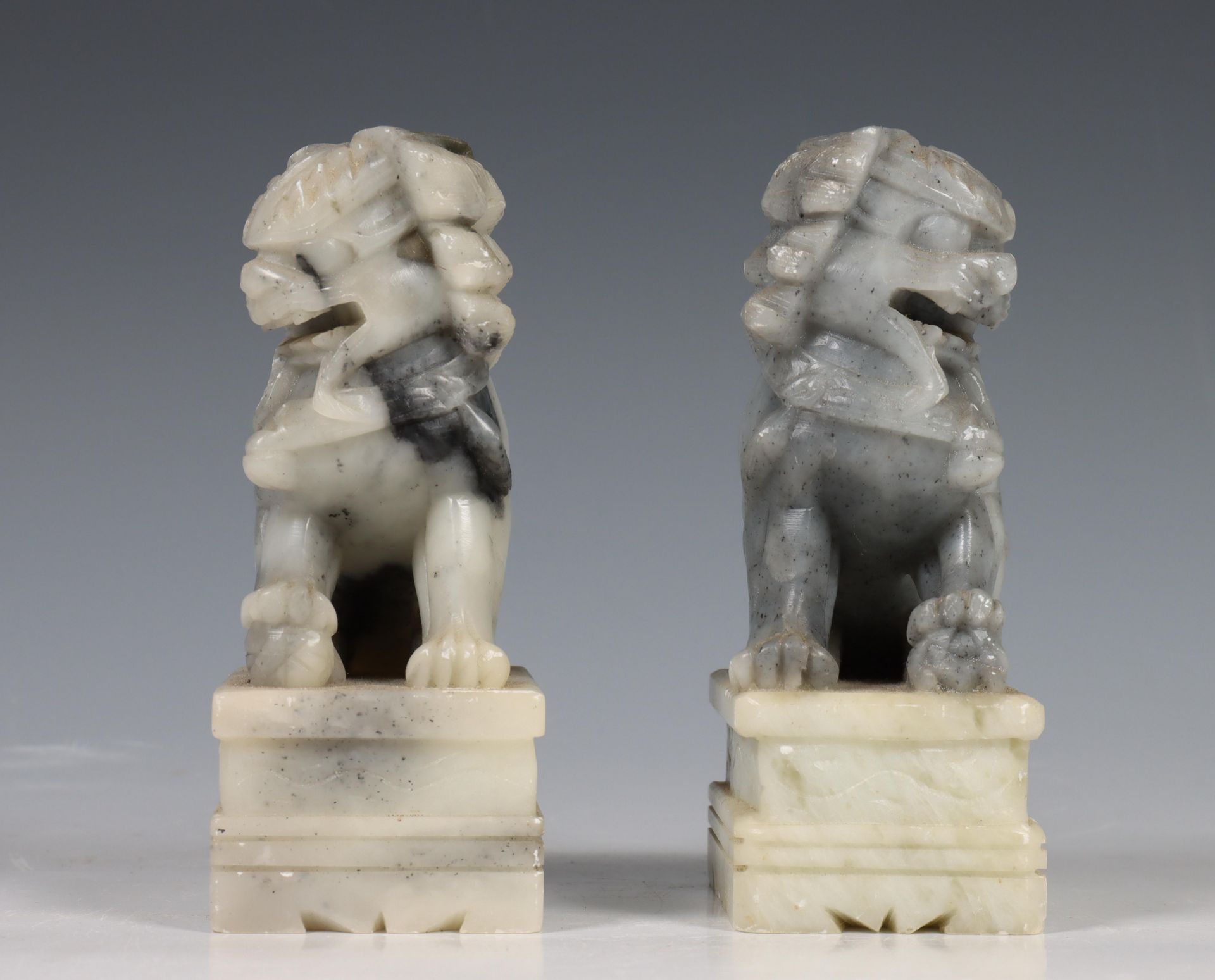 China, two soapstone temple lions and a seal, 19th/20th century, the temple lions decorated in - Image 5 of 12