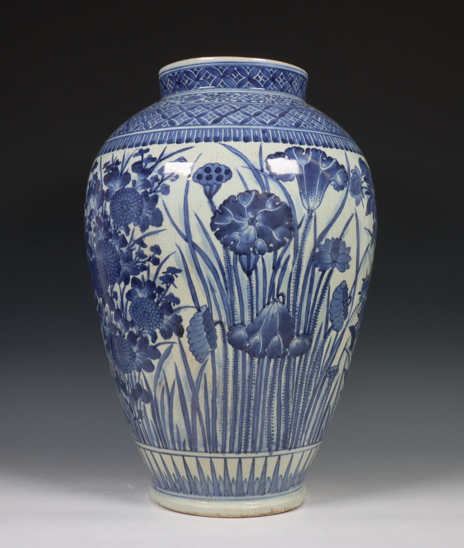 Japan, blue and white porcelain baluster vase, Meiji period, 19th century, decorated with prunus, - Image 5 of 11