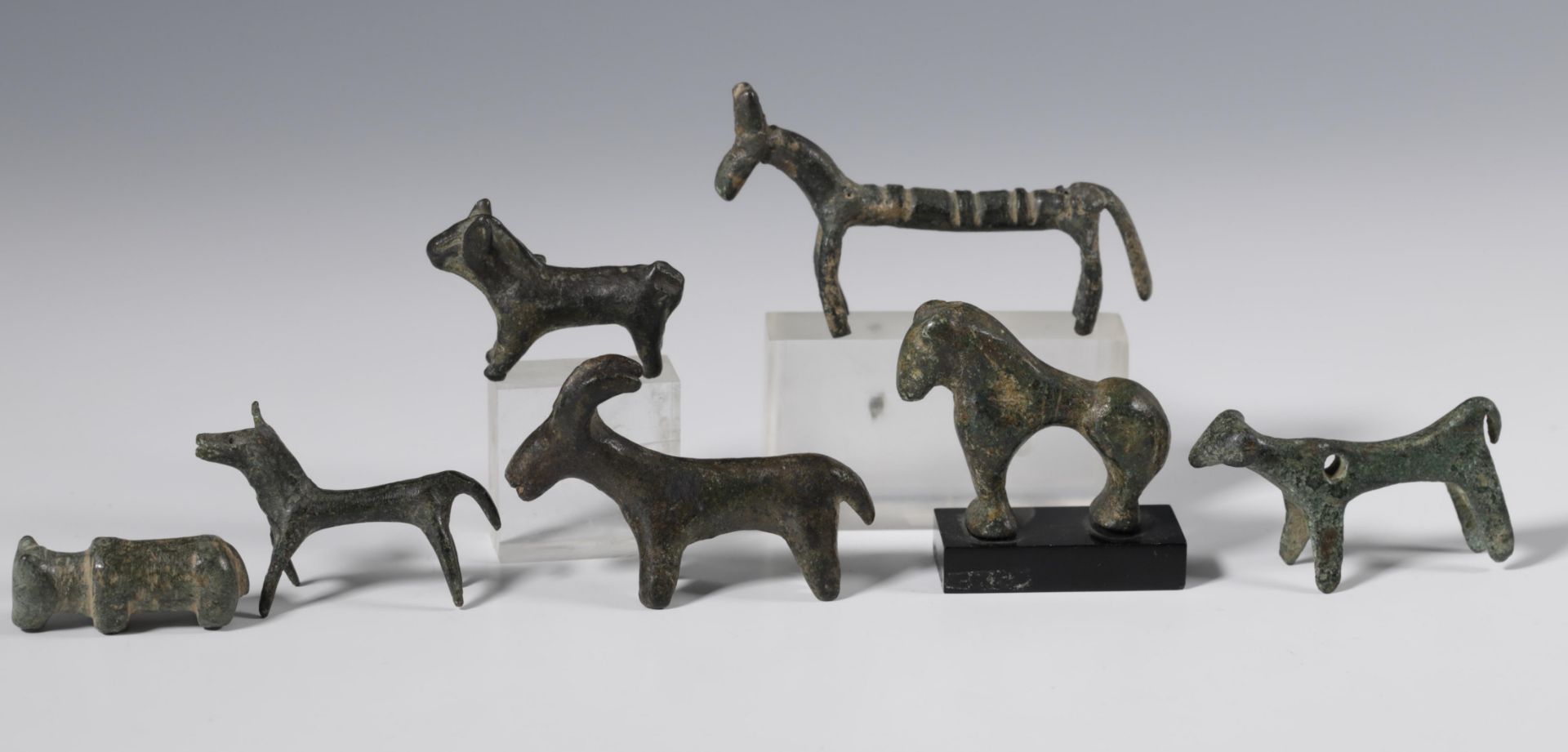 A collection of seven bronze antique animal figures, of Roman Period and later.