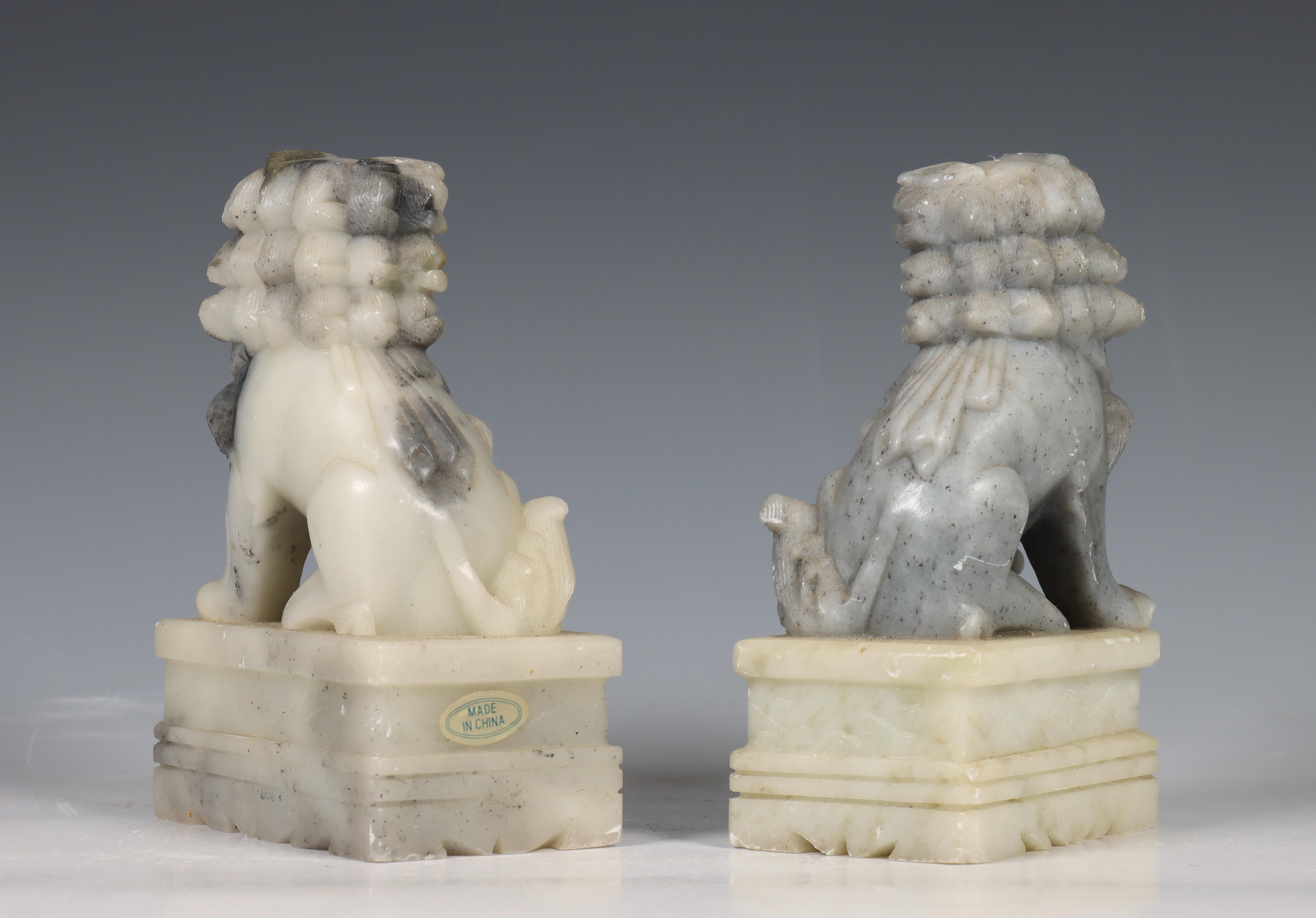 China, two soapstone temple lions and a seal, 19th/20th century, the temple lions decorated in - Image 9 of 12