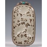 China, ovale jade zilvergemonteerde plaque, 19e-20e eeuw,
