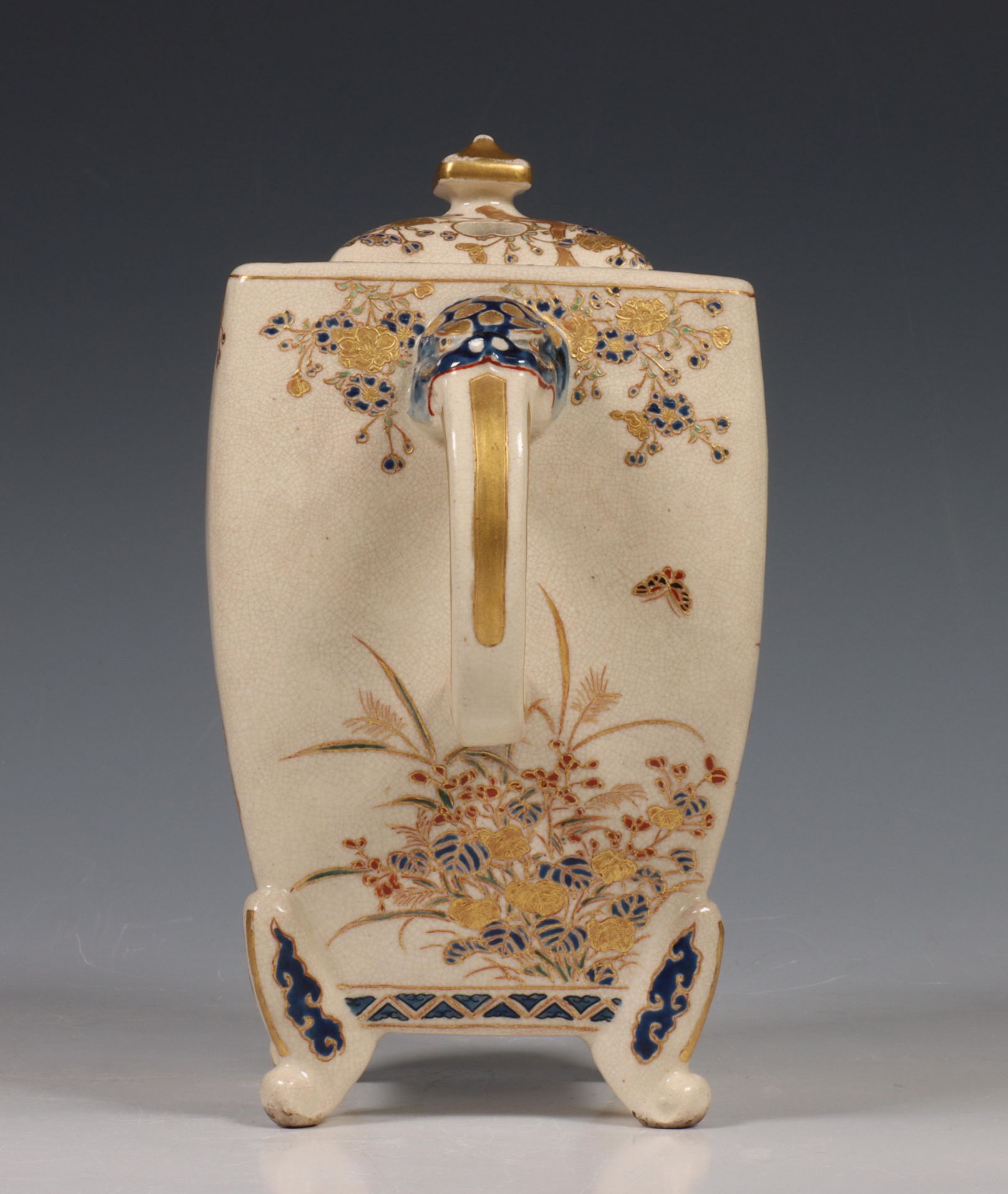 Japan, Satsuma porcelain censer, 19th/20th century, rectangular, raised on four feet and with two - Image 3 of 11