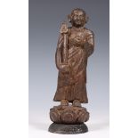 China, staande houten figuur van Boeddha, 19e eeuw,