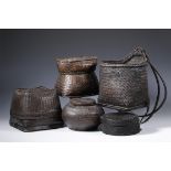 Philippines, Luzon, Ifugao, collection of five lidded baskets,