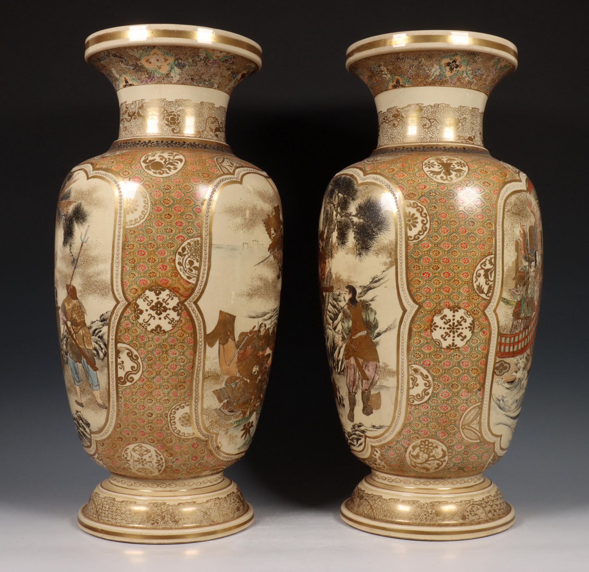 Japan, two Satsuma baluster vases, late 19th century, variously decorated with scenes of Samurai - Image 2 of 7