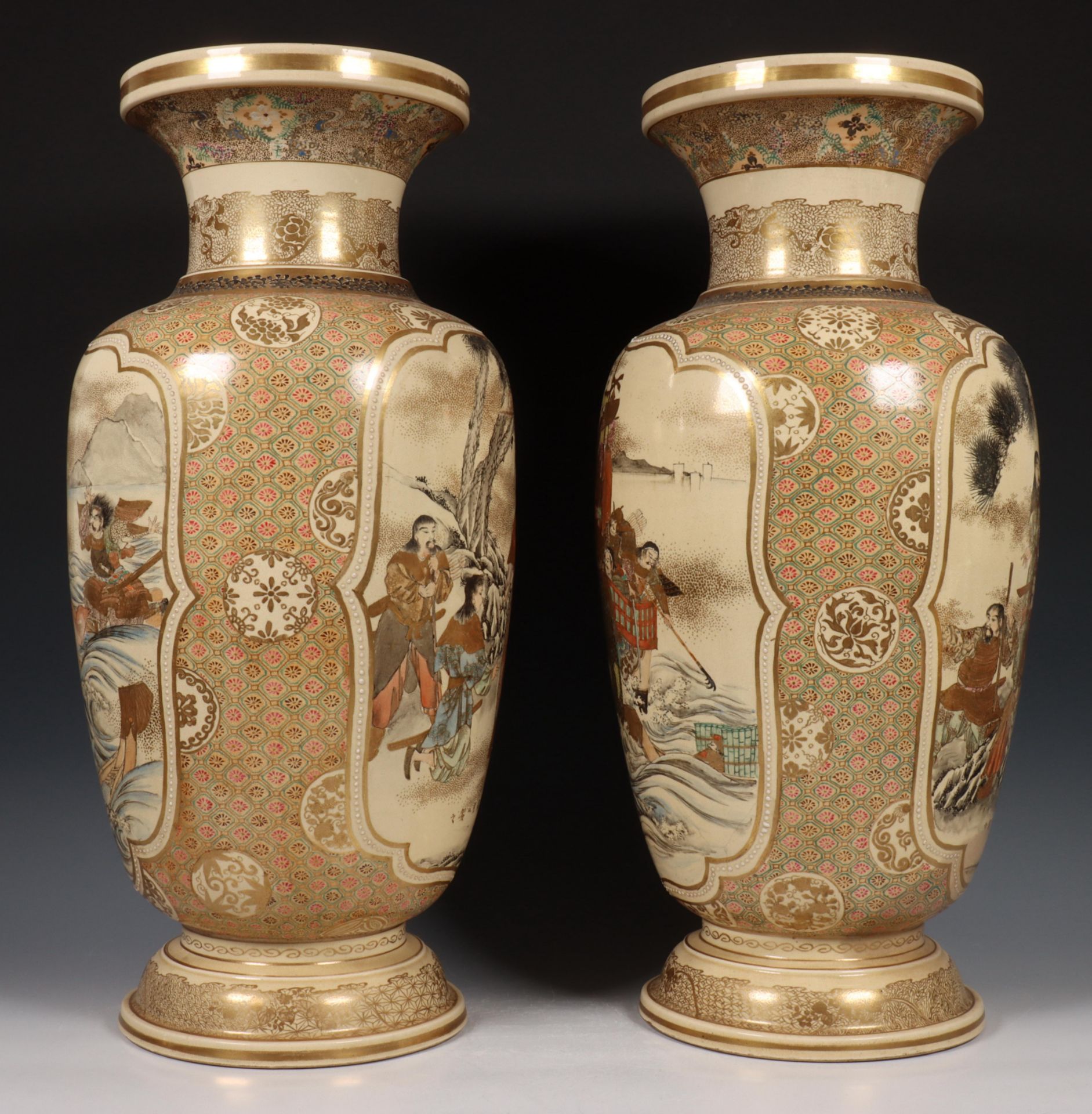 Japan, two Satsuma baluster vases, late 19th century, variously decorated with scenes of Samurai - Image 6 of 7