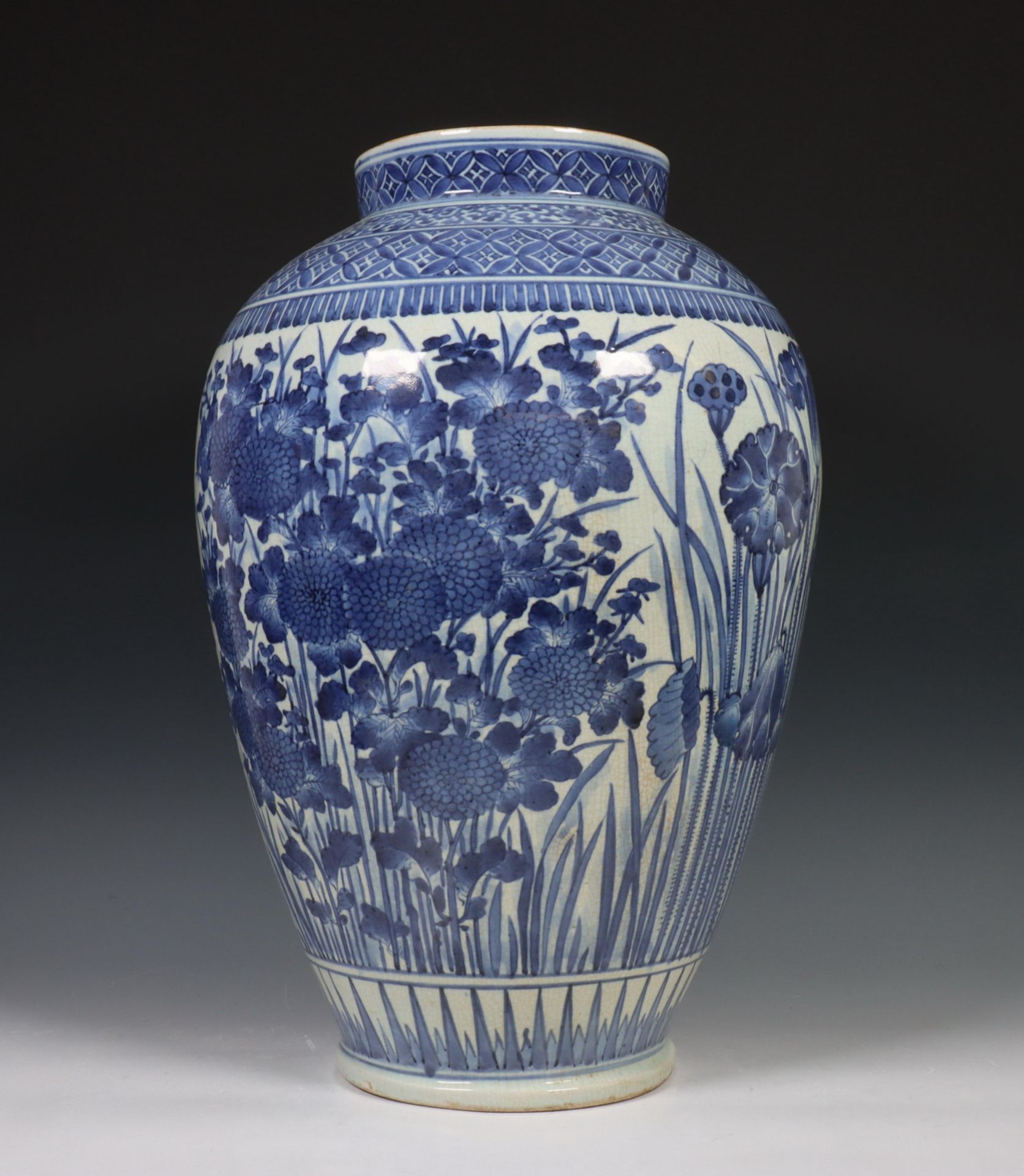 Japan, blue and white porcelain baluster vase, Meiji period, 19th century, decorated with prunus, - Image 7 of 11