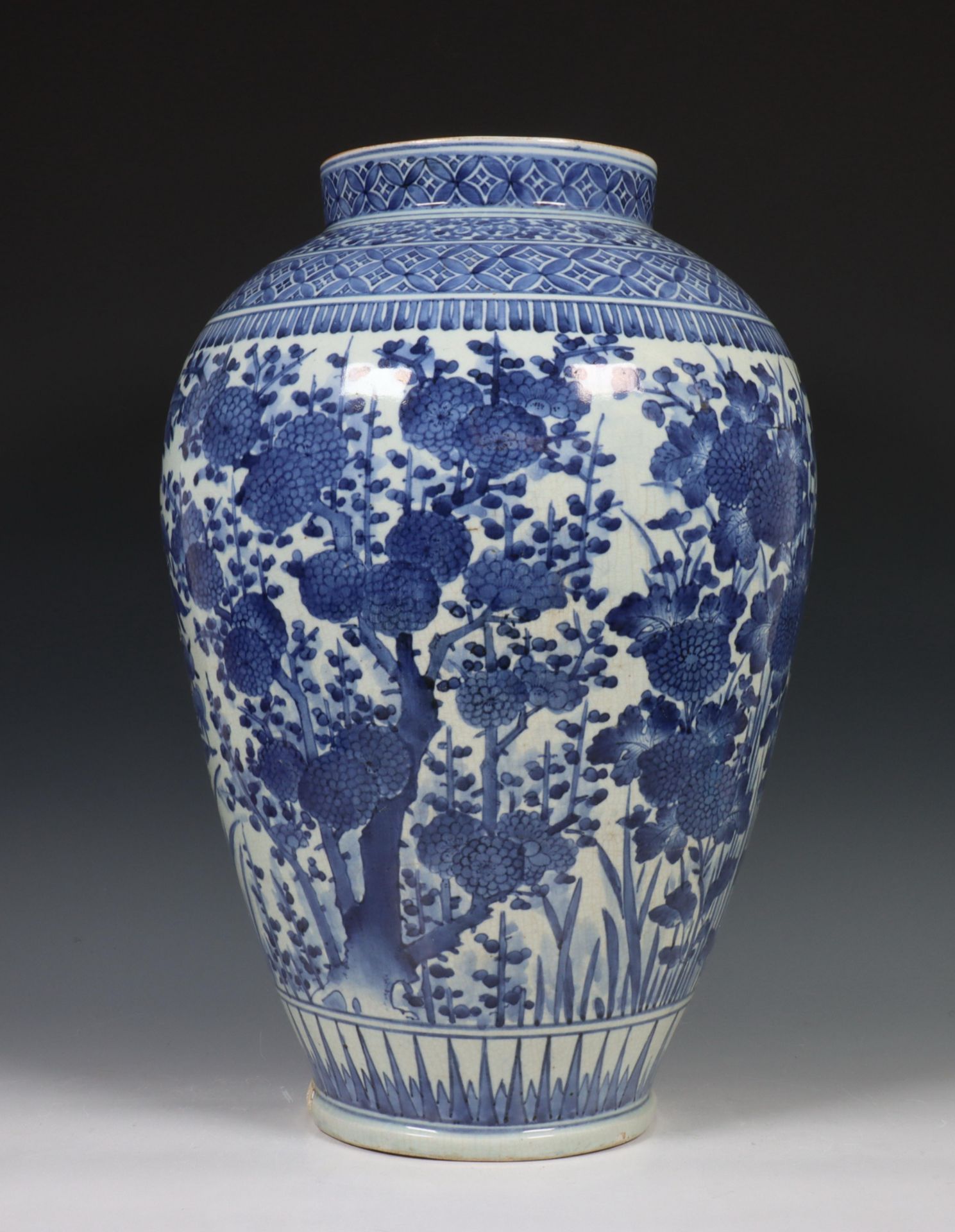 Japan, blue and white porcelain baluster vase, Meiji period, 19th century, decorated with prunus, - Image 10 of 11