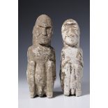 Nusa Tenggara, two lime stone squatting male ancestor figures,