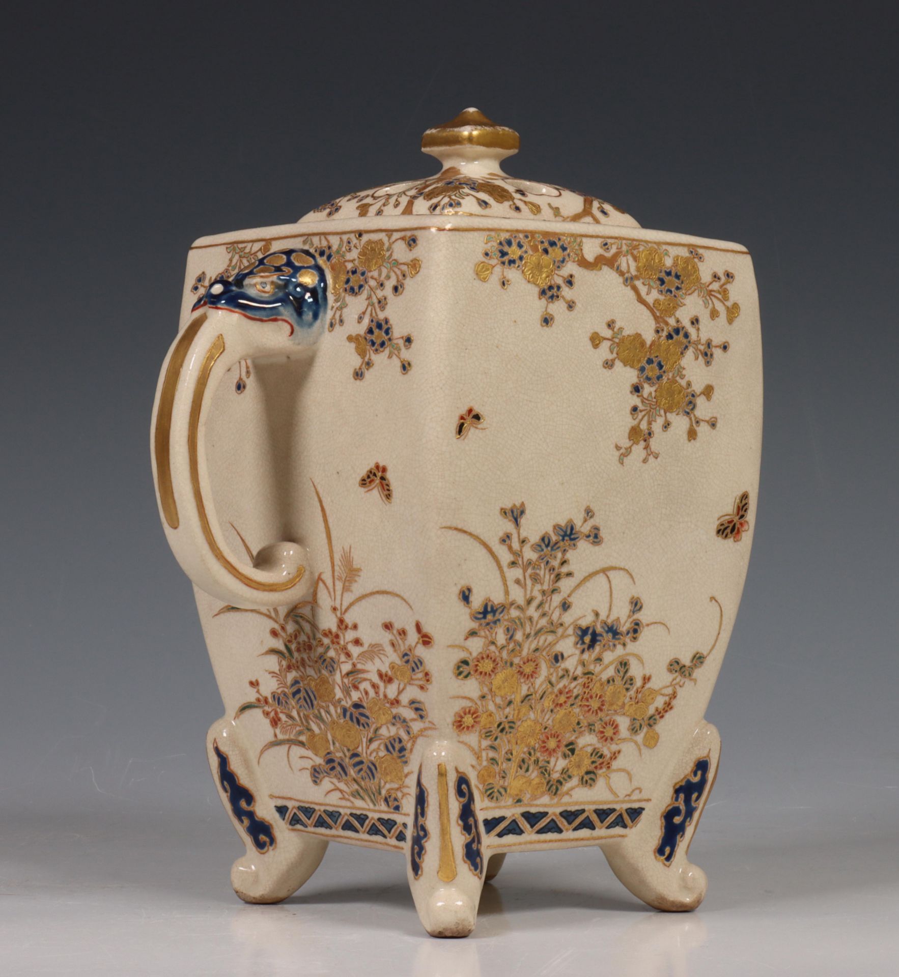 Japan, Satsuma porcelain censer, 19th/20th century, rectangular, raised on four feet and with two - Image 9 of 11