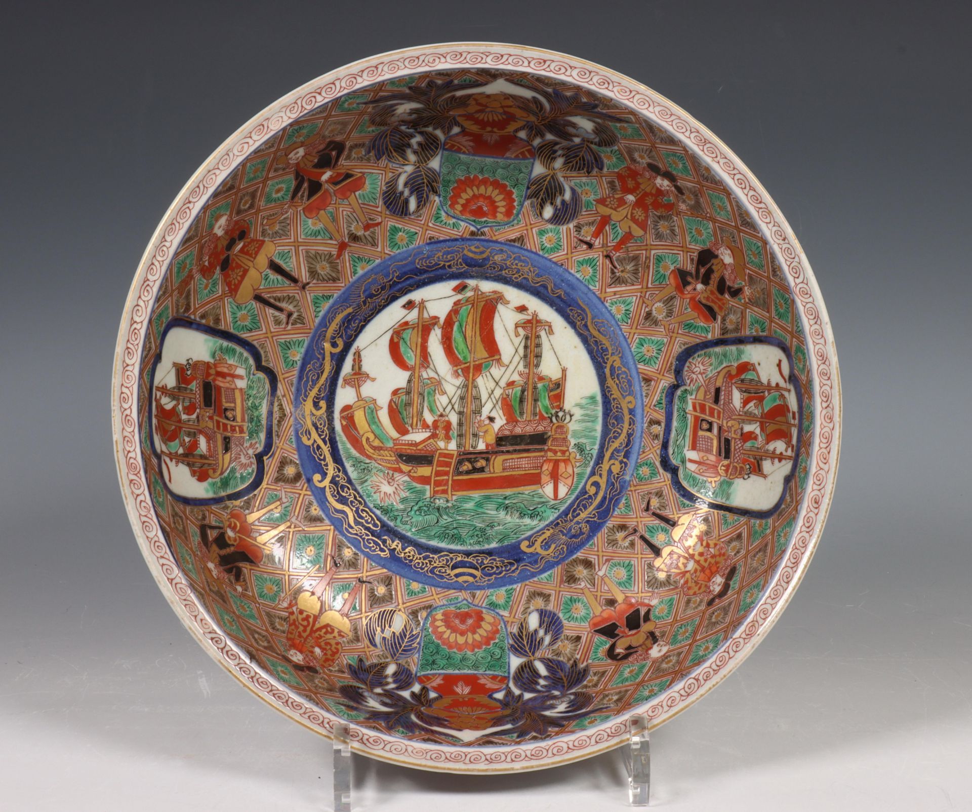 Japan, Imari porcelain Namban bowl, 19th century, decorated to the interior and exterior with - Image 6 of 8