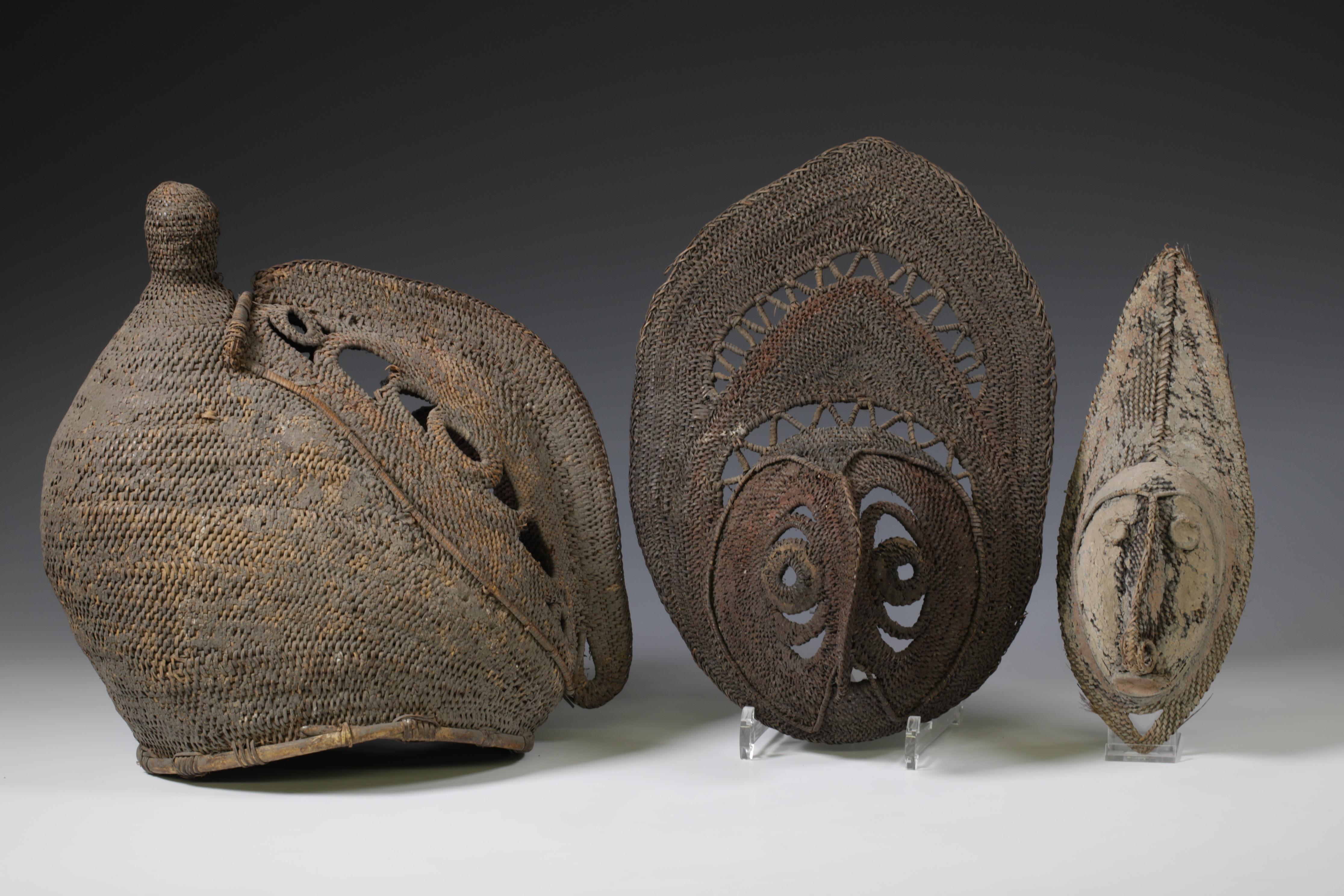 P.N.Guinea, Maprik, a cane yam helmet mask, bapa, and two other yam masks, trces of colouring - Image 3 of 3