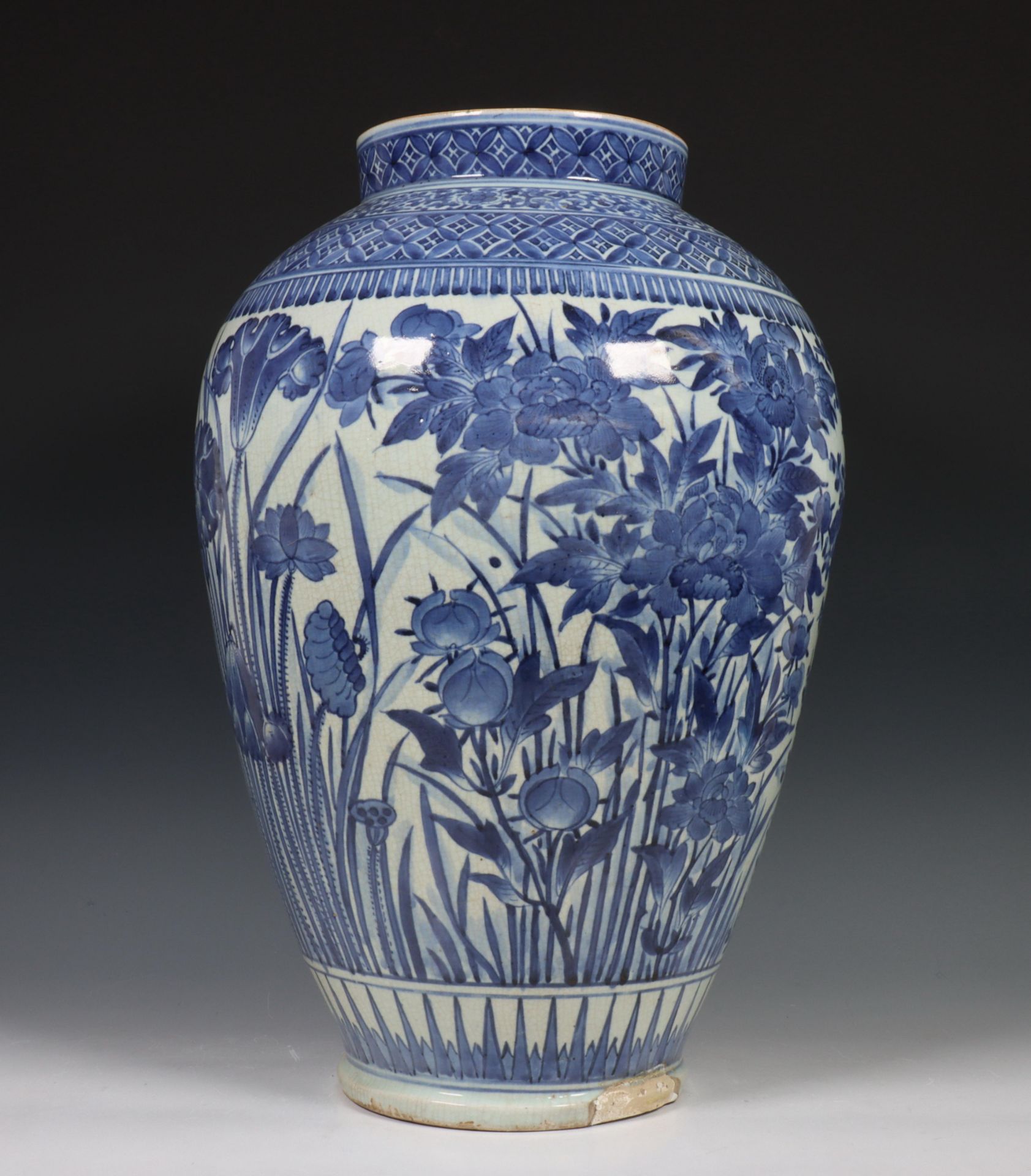 Japan, blue and white porcelain baluster vase, Meiji period, 19th century, decorated with prunus, - Image 9 of 11