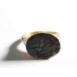 Roman a agat intaglio, 2nd century. set in a golden ring possibly of more recent times