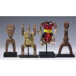 Nigeria/Cameroon, a Fali and a Namji doll; herewith a Baule heddle pulley and a Mali or Burkina Faso