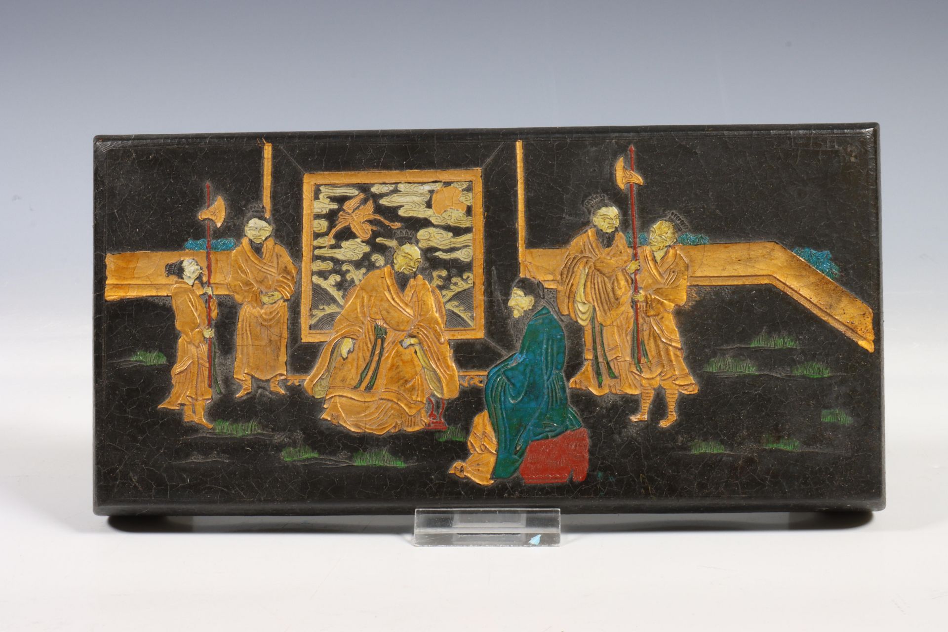 China, modelled ink tablet, 19th century, shaped as an altar table , with gilt decoration in