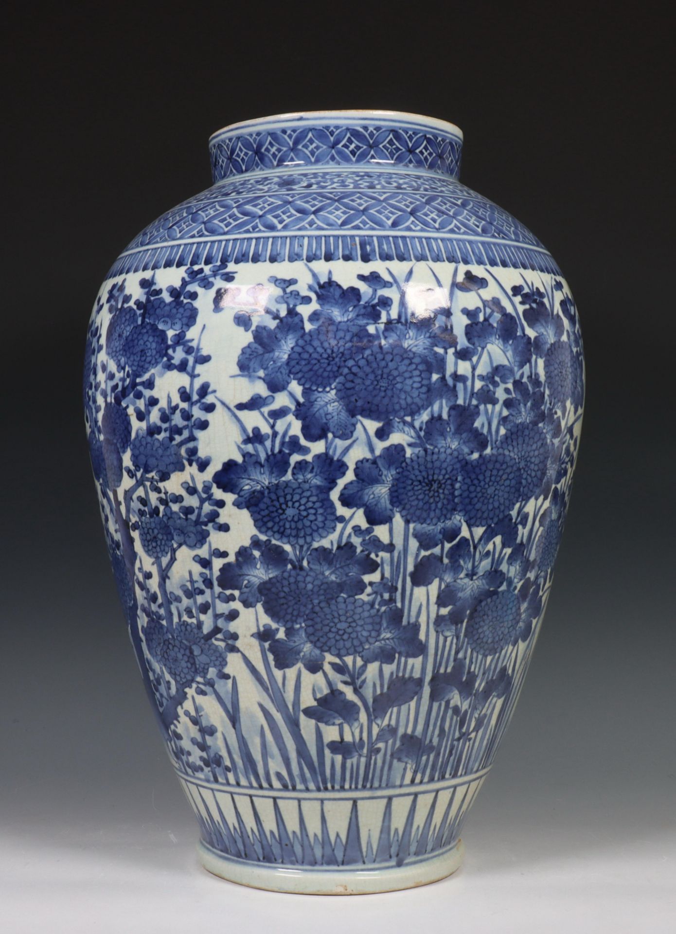 Japan, blue and white porcelain baluster vase, Meiji period, 19th century, decorated with prunus, - Image 8 of 11