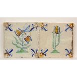 Twee polychroom aardewerk bloemendecor tegels, ca. 1620-1640;