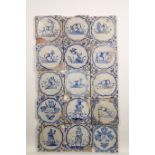 Dertig blauw aardewerk tegels ca. 1625-1650 .