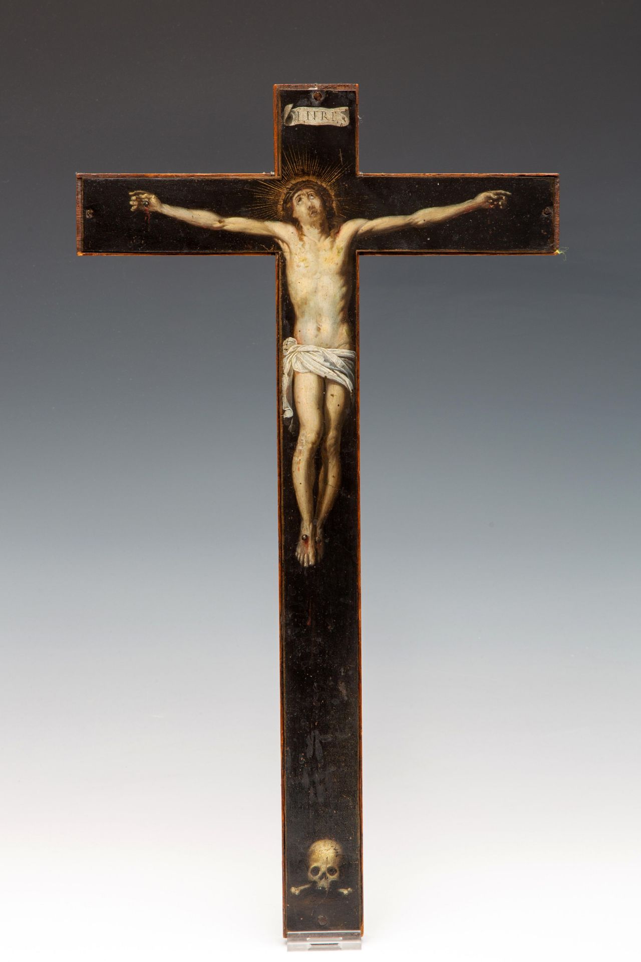 Vlaamse School, op koper geschilderde crucifix, 17e eeuw. - Bild 2 aus 3