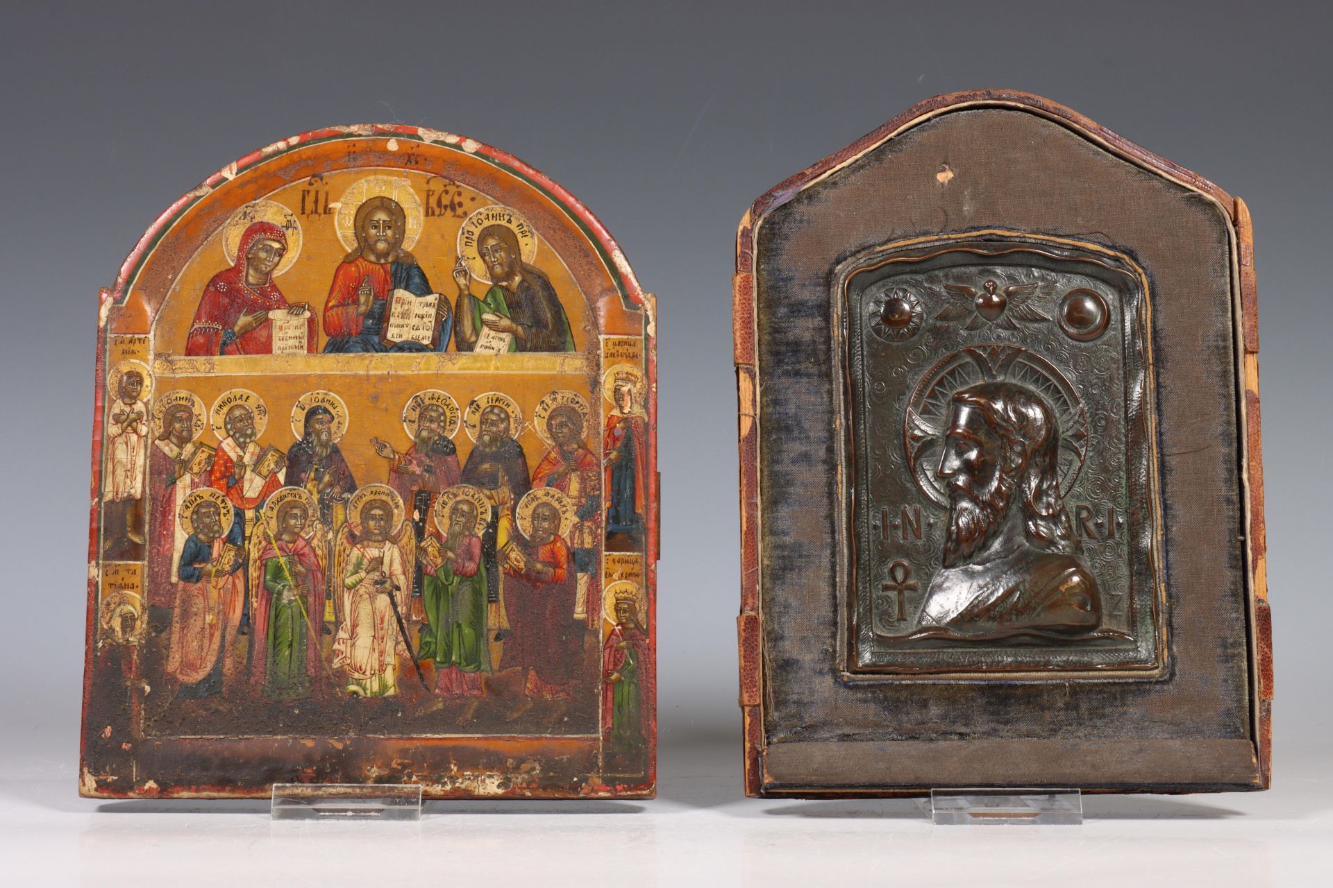 Bronzen kusplaquette, 17e/18e eeuw en Rusland, ikoon, 19e eeuw