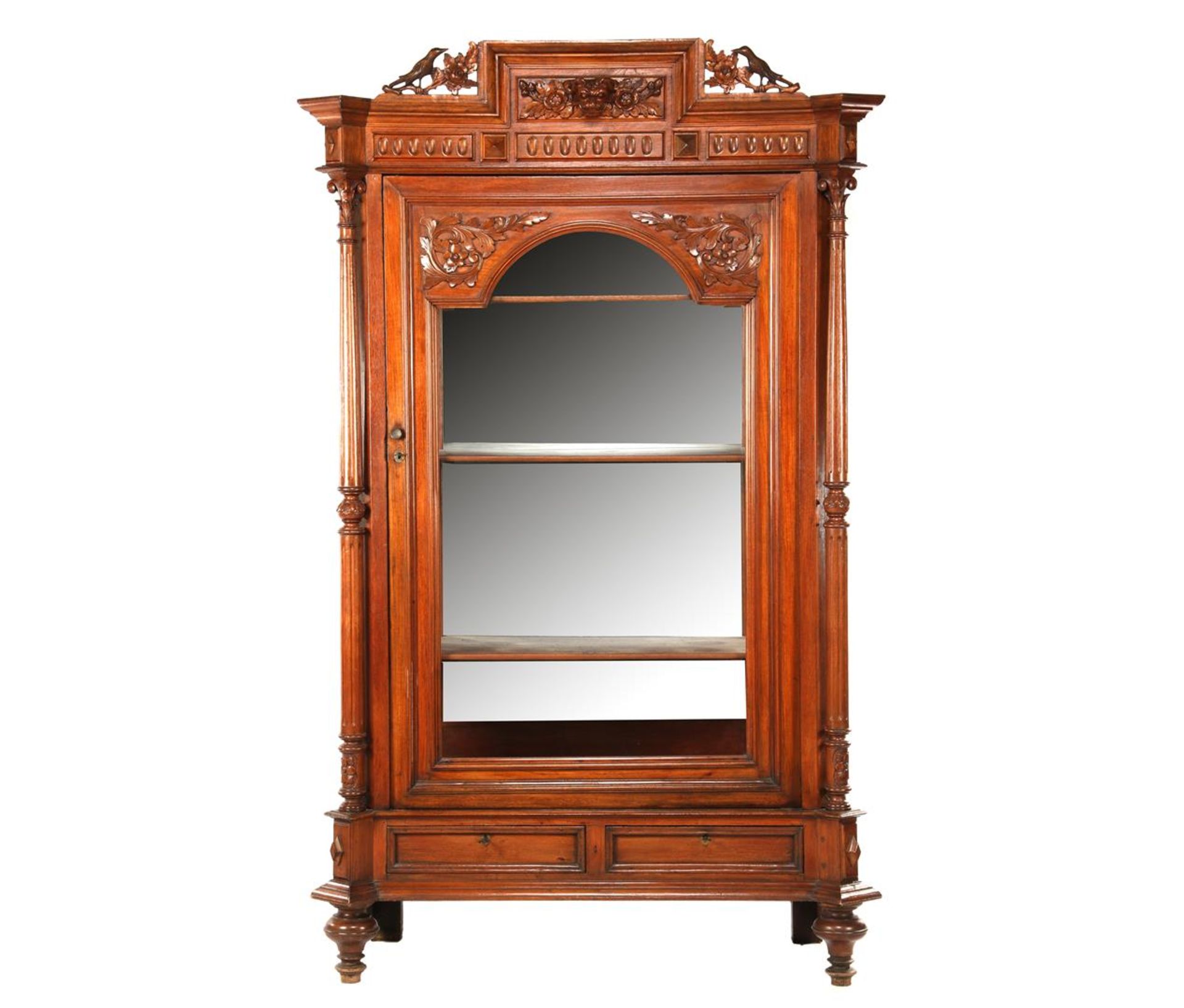 Walnut veneer 1-door display cabinet