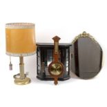 Wall display cabinet, barometer, oval mirror and copper table table lamp