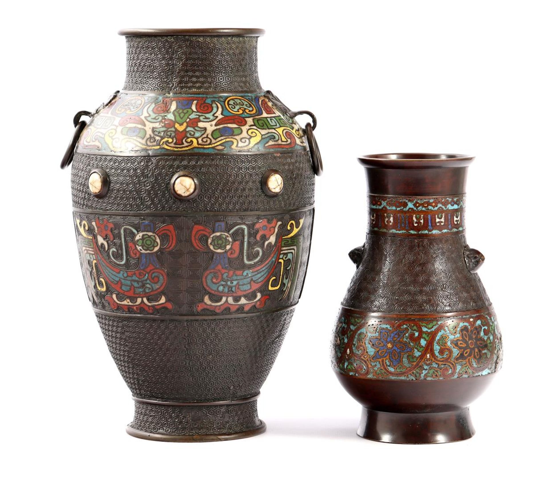 2 oriental cloisonne vases