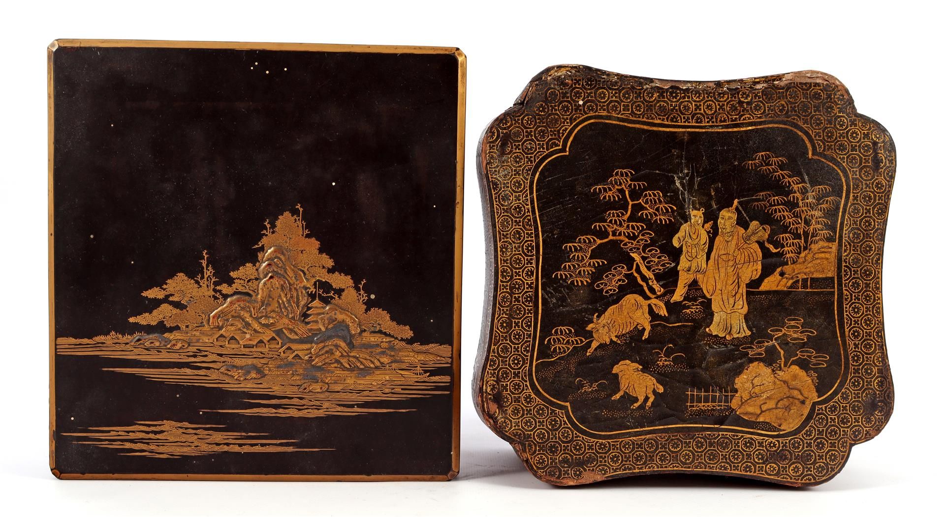 Chinese lacquer box with decoration in gold leaf - Image 4 of 4
