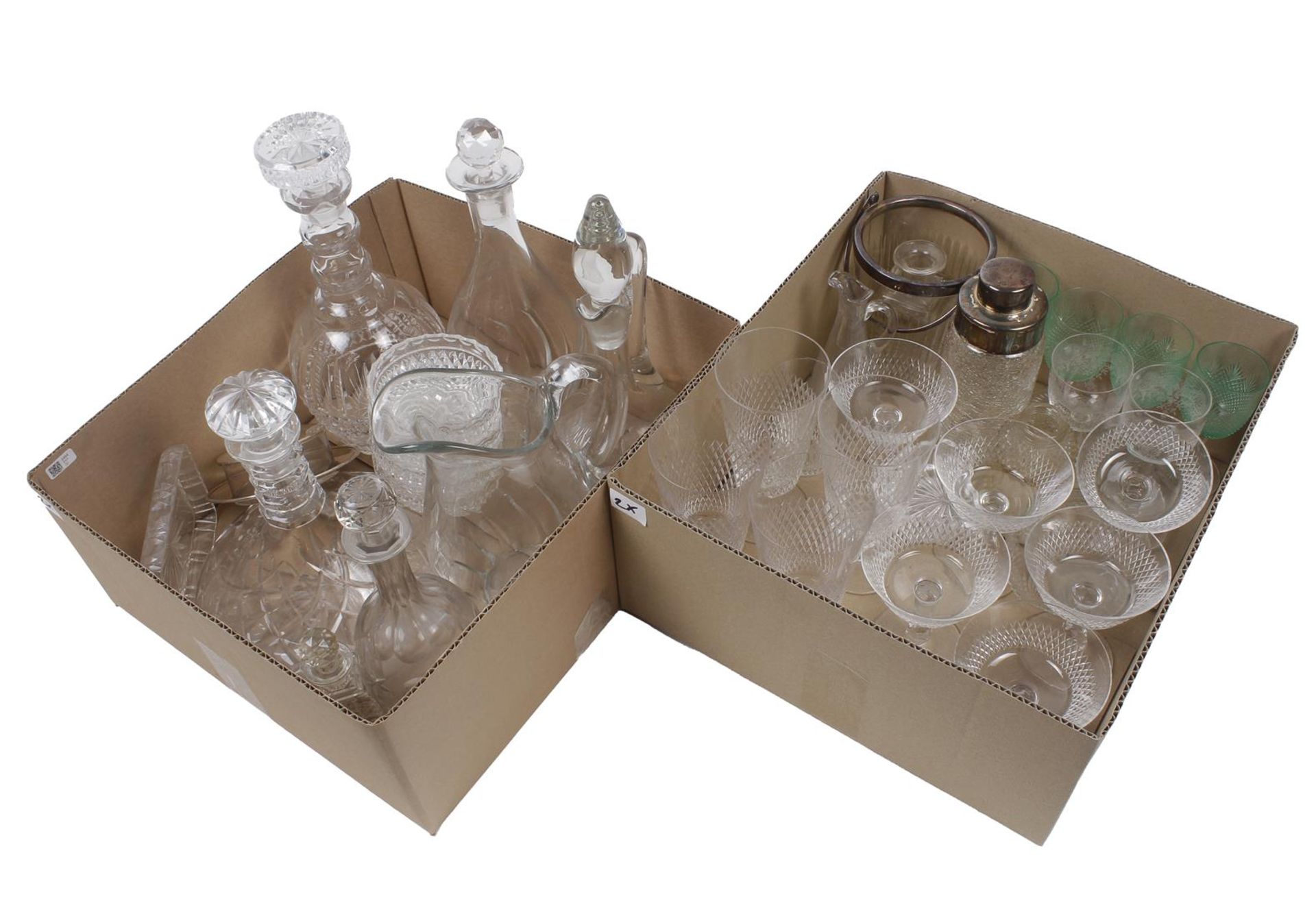 2 boxes of crystal and glassware