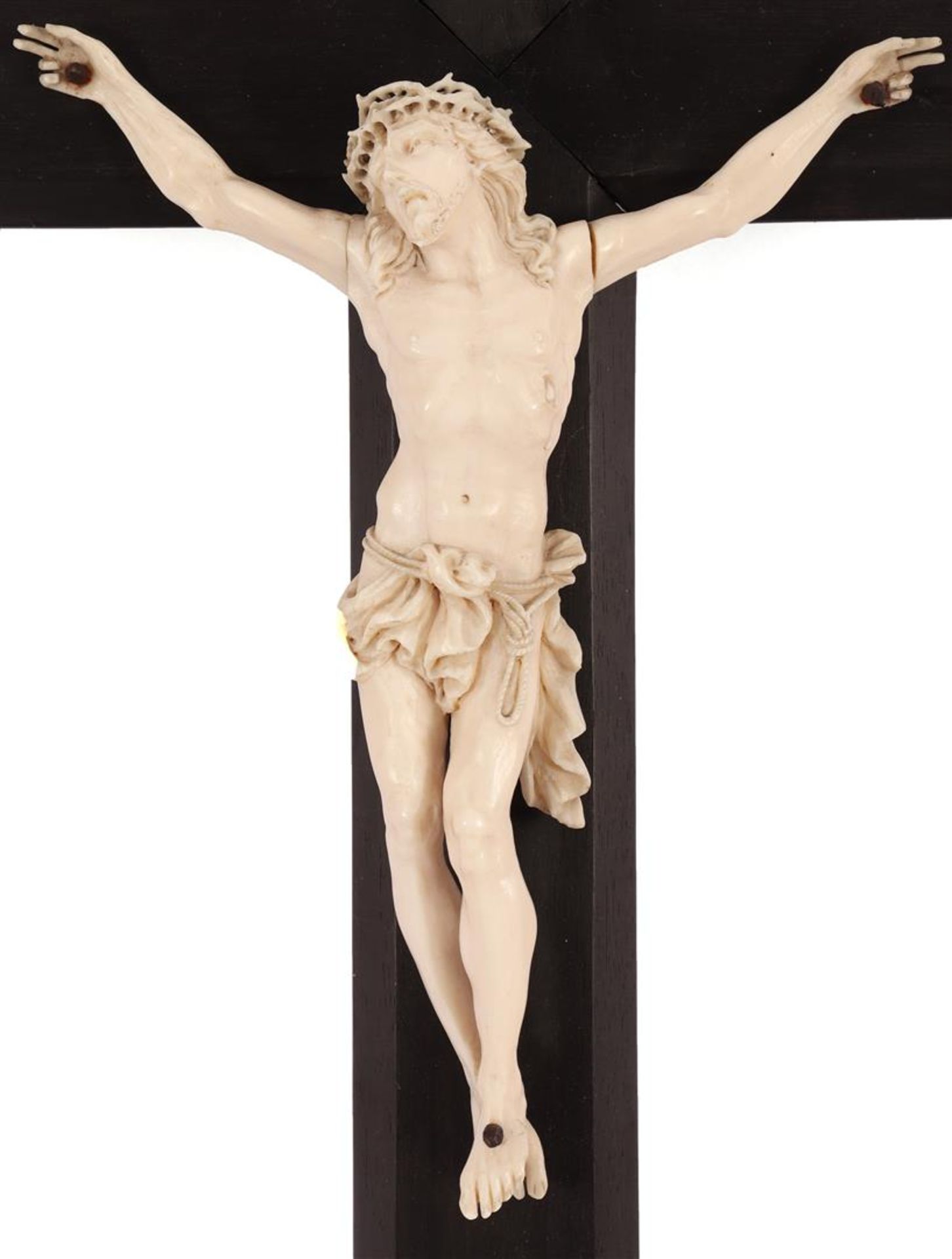 Richly carved ivory Corpus on wooden cross - Image 2 of 2