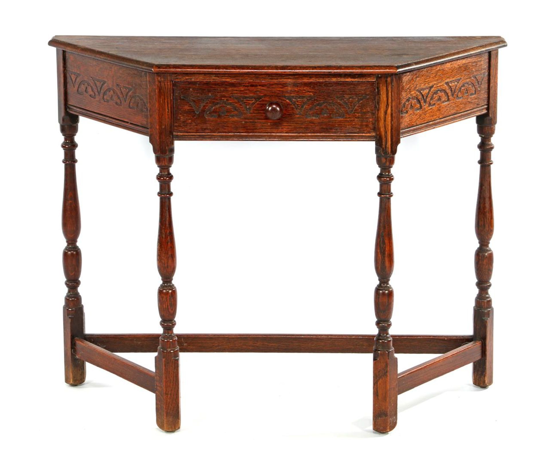 Oak wall table with drawer with carved décor