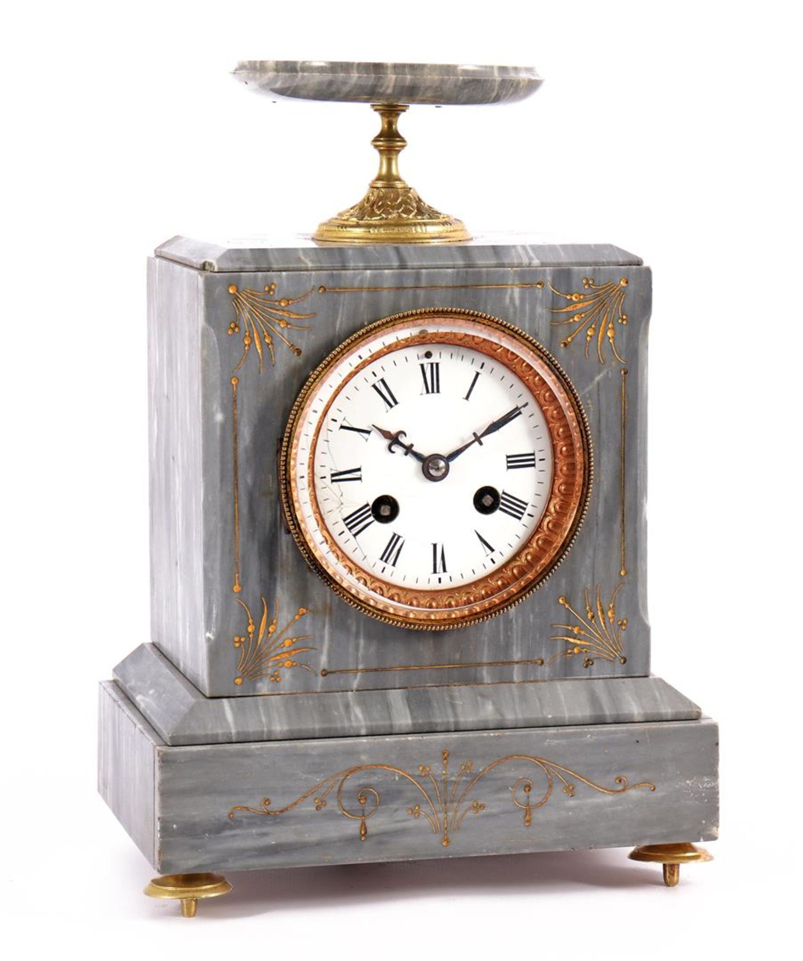 Gray French marble mantel clock