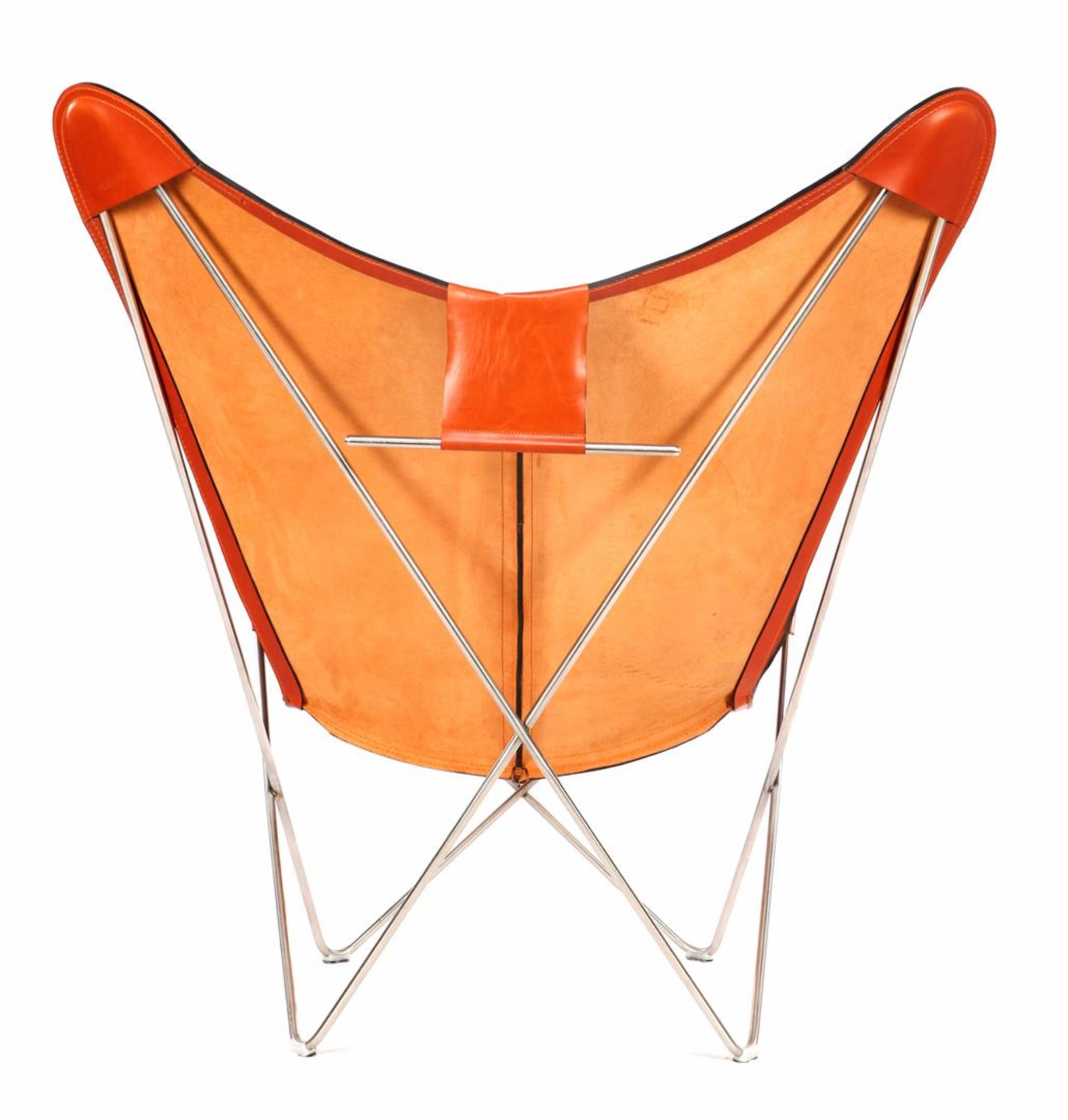 Cognac-colored leather butterfly chair - Image 2 of 3