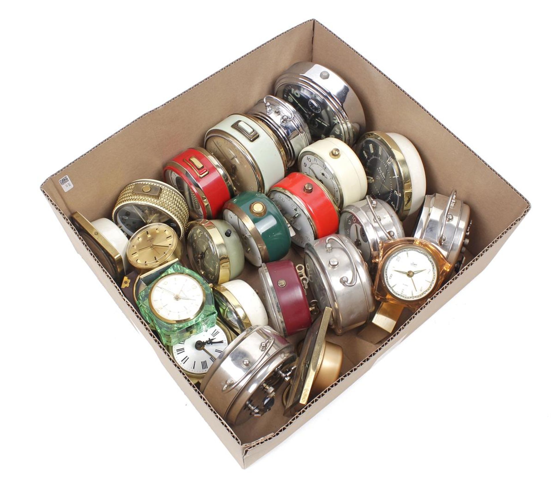 Box with 24 alarm clocks from France