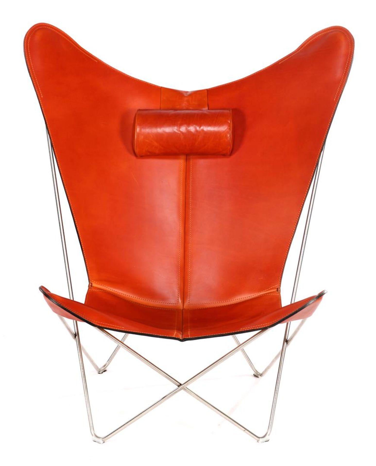 Cognac-colored leather butterfly chair - Image 3 of 3