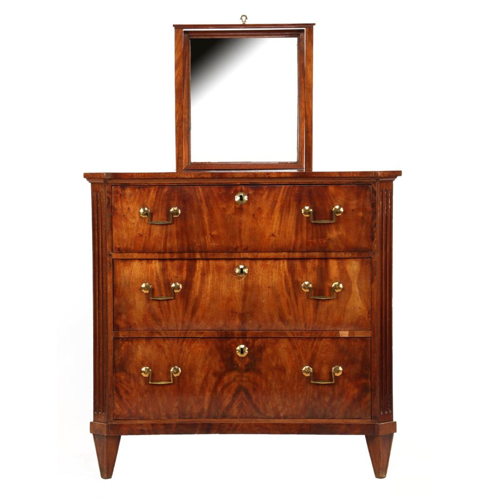 Mahogany veneer on oak French 3-drawer chest