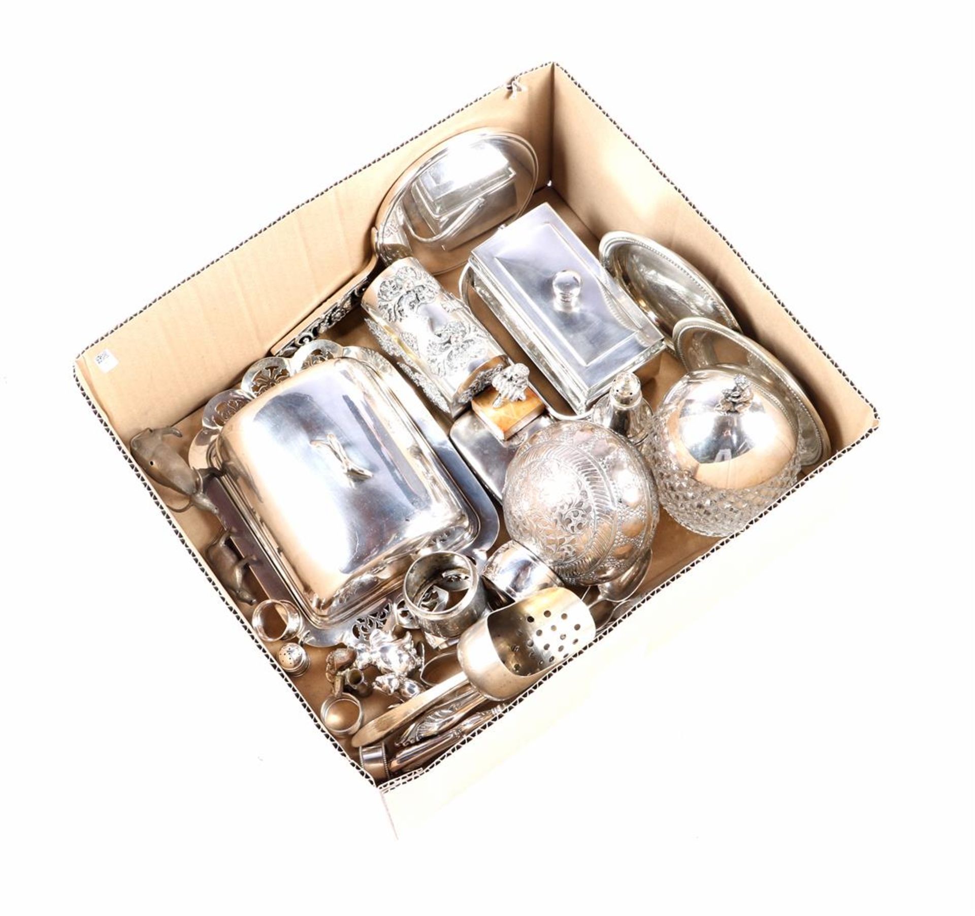 Box various silver plated, including coupe, mirror and cutlery
