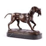 Bronze statue of a hunting dog with pheasant