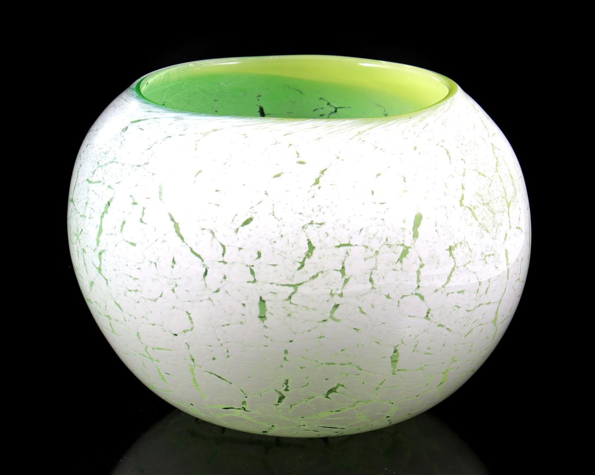 Signed Odra Novotny, decorative glass green with white ball vase